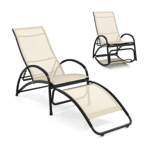 2-in-1 zonnestoel, converteerbare schommelstoel met verstelbare rugleuning en gebogen armleuningen,ligstoel voor terras, tuin, zwembad (beige)ZB33837 2-in-1 zonnestoel, converteerbare schommelstoel met verstelbare rugleuning en gebogen armleuningen,ligstoel voor terras, tuin, zwembad (beige)ZB33837