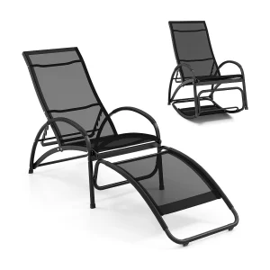 2-in-1 zonnestoel, converteerbare schommelstoel met verstelbare rugleuning en gebogen armleuningen, ligstoel voor terras, tuin, zwembad (zwart)ZB33837 2-in-1 zonnestoel, converteerbare schommelstoel met verstelbare rugleuning en gebogen armleuningen, ligstoel voor terras, tuin, zwembad (zwart)ZB33837