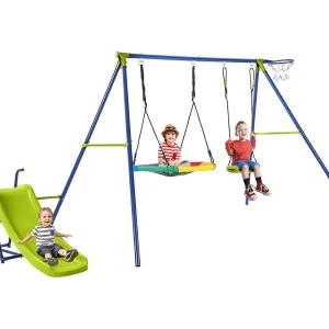 4-in-1 schommelset, schommelframe met schommel, glijbaan en basketbalmand,schommelframe met dubbele schommel,tuinschommel met metalen frame voor binnenplaats, tuin 4-in-1 schommelset, schommelframe met schommel, glijbaan en basketbalmand,schommelframe met dubbele schommel,tuinschommel met metalen frame voor binnenplaats, tuin