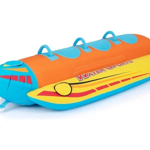 Bananenboot voor 3 personen, towable tube met 3 EVA-beklede zittingen en handgrepen, watersport funtube, Formula Tube voor boot, reparatieset inbegrepen Bananenboot voor 3 personen, towable tube met 3 EVA-beklede zittingen en handgrepen, watersport funtube, Formula Tube voor boot, reparatieset inbegrepen