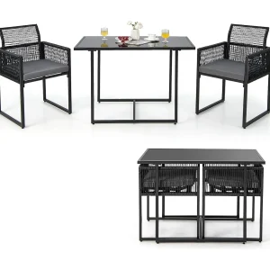 3-delige tuintafelset met 2 rotan tuinstoelen,bistroset incl.zitkussens,tuingarnituur,balkonset, ruimtebesparend, terrasmeubel, zitgroep voor balkon en tuinTI93877 3-delige tuintafelset met 2 rotan tuinstoelen,bistroset incl.zitkussens,tuingarnituur,balkonset, ruimtebesparend, terrasmeubel, zitgroep voor balkon en tuinTI93877