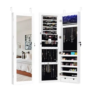 Afsluitbare LED lichtstrip sieraden kast, sieraden Armoire, make-up sieraden organisator,grote opslagcapaciteit sieraden doos met 2 lades, 1 armband BarVH32994 Afsluitbare LED lichtstrip sieraden kast, sieraden Armoire, make-up sieraden organisator,grote opslagcapaciteit sieraden doos met 2 lades, 1 armband BarVH32994