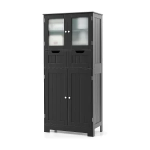 Badkamermeubel met 2 lades en 4 deuren, badkamermeubel met verstelbare planken, badkamerdressoir opbergmeubel voor badkamer, keuken, woonkamer (zwart)VH34458 Badkamermeubel met 2 lades en 4 deuren, badkamermeubel met verstelbare planken, badkamerdressoir opbergmeubel voor badkamer, keuken, woonkamer (zwart)VH34458