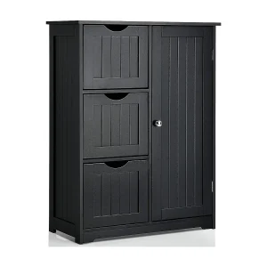 Badkamerkast, badkamerkast van hout met 3 laden en 1 deur, onderkast met 3 standen, verstelbare plank, opbergkast voor woonkamer,60 x 30 x 81 cm (zwart)TI88458 Badkamerkast, badkamerkast van hout met 3 laden en 1 deur, onderkast met 3 standen, verstelbare plank, opbergkast voor woonkamer,60 x 30 x 81 cm (zwart)TI88458
