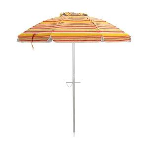 182cm strandparaplu met zandanker, Patio paraplu met drukknop kantel & UPF 50 + bescherming, draagbare parasol met draagtas voor tuin,buiten (Geel + rood)ZB34460