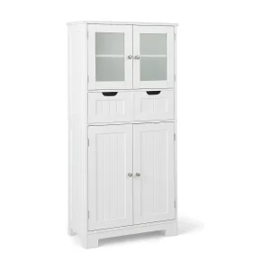 Badkamerkast met 2 laden en 4 deuren, badkamerkast met verstelbare planken, opbergkast voor badkamer, keuken, woonkamer (wit)VH34458 Badkamerkast met 2 laden en 4 deuren, badkamerkast met verstelbare planken, opbergkast voor badkamer, keuken, woonkamer (wit)VH34458
