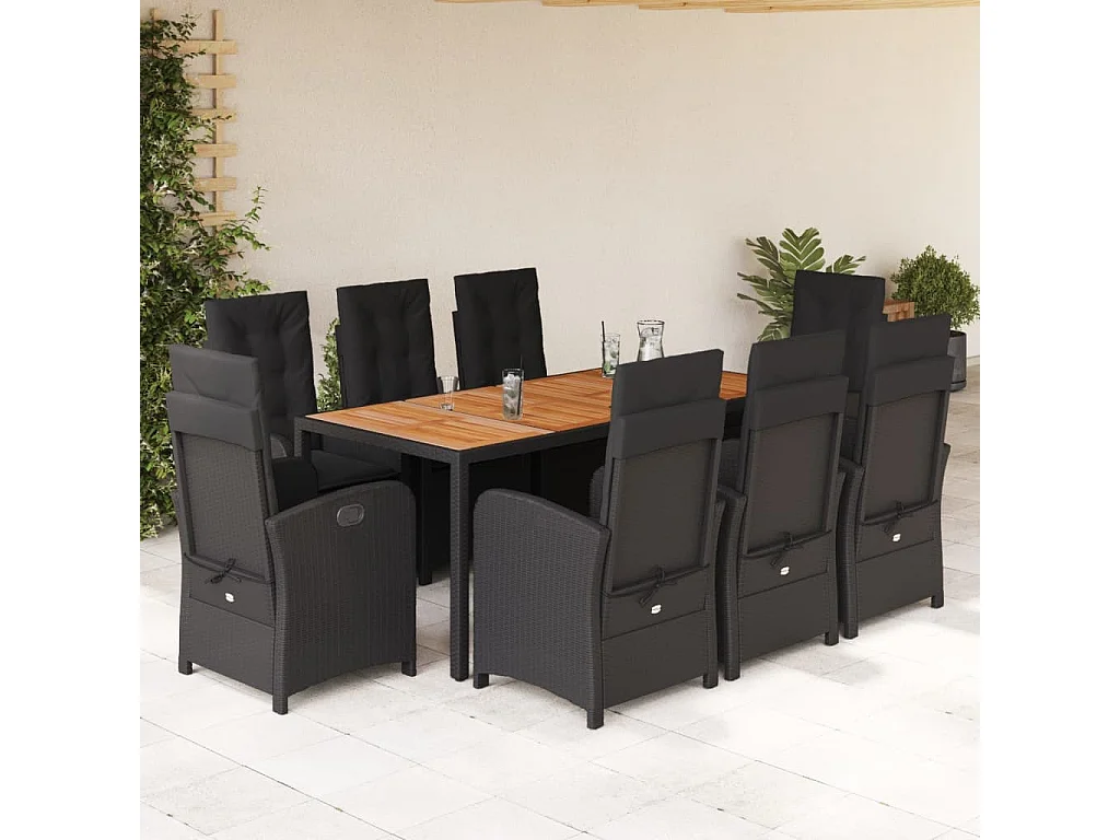9-delige Tuinset poly rattan zwart