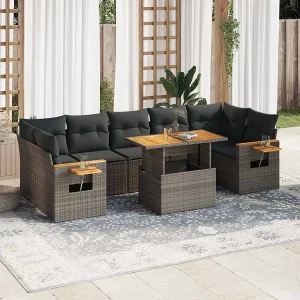 8-delige Loungeset met kussens poly rattan acacia grijs 8-delige Loungeset met kussens poly rattan acacia grijs