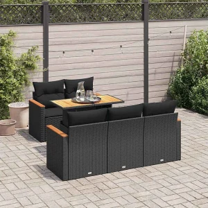 6-delige Loungeset met kussens poly rattan acacia zwart 6-delige Loungeset met kussens poly rattan acacia zwart