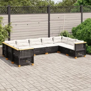 9-delige Loungeset met kussens poly rattan zwart 9-delige Loungeset met kussens poly rattan zwart