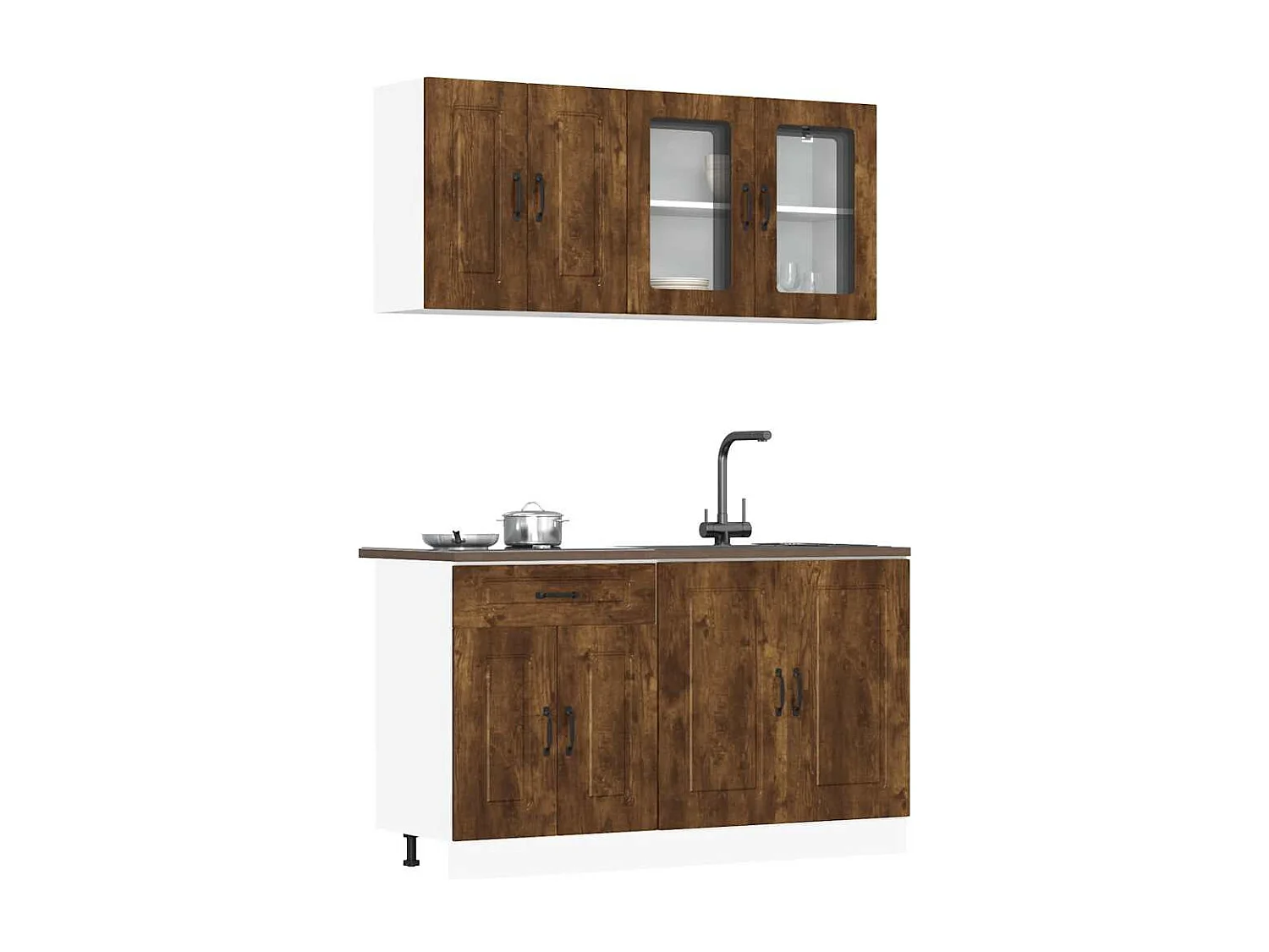 4-delige Keukenkastenset Kalmar bewerkt hout gerookt eiken
