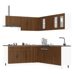 11-delige Keukenkastenset Kalmar bewerkt hout bruin eikenkleur 11-delige Keukenkastenset Kalmar bewerkt hout bruin eikenkleur