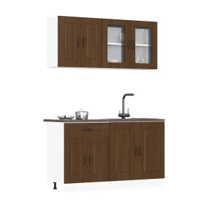 4-delige Keukenkastenset Kalmar bewerkt hout bruin eikenkleur 4-delige Keukenkastenset Kalmar bewerkt hout bruin eikenkleur