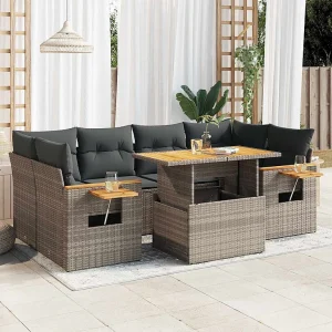 7-delige Loungeset met kussens poly rattan acacia grijs 7-delige Loungeset met kussens poly rattan acacia grijs