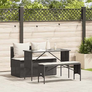 3-delige Tuinset met kussens poly rattan zwart 3-delige Tuinset met kussens poly rattan zwart