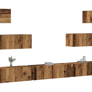 7-delig Tv-meubelset wandmontage bewerkt hout oud houtkleurig 7-delig Tv-meubelset wandmontage bewerkt hout oud houtkleurig
