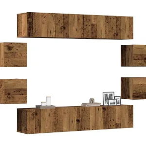 8-delig Tv-meubelset wandmontage bewerkt hout oud houtkleurig 8-delig Tv-meubelset wandmontage bewerkt hout oud houtkleurig