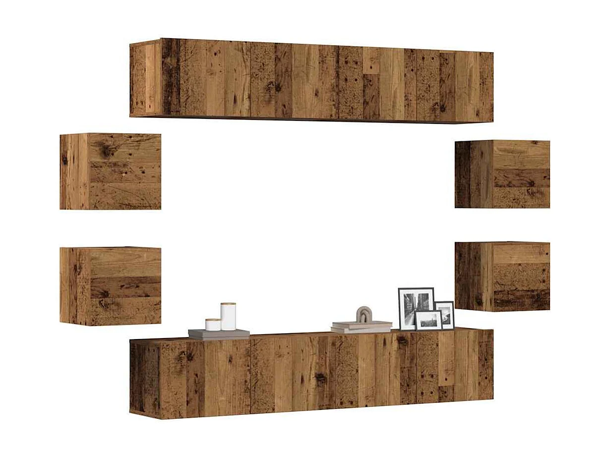 8-delig Tv-meubelset wandmontage bewerkt hout oud houtkleurig