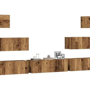 7-delig Tv-meubelset wandmontage bewerkt hout oud houtkleurig 7-delig Tv-meubelset wandmontage bewerkt hout oud houtkleurig