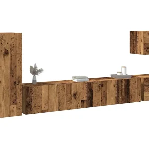 5-delig Tv-meubelset wandmontage bewerkt hout oud houtkleurig