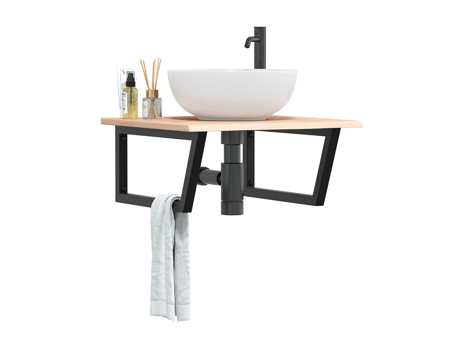 Badkamer wandschap staal en massief eikenhout
