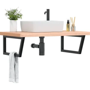 Badkamer wandschap staal en massief beukenhout Badkamer wandschap staal en massief beukenhout