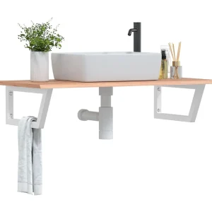 Badkamer wandschap staal en massief eikenhout Badkamer wandschap staal en massief eikenhout