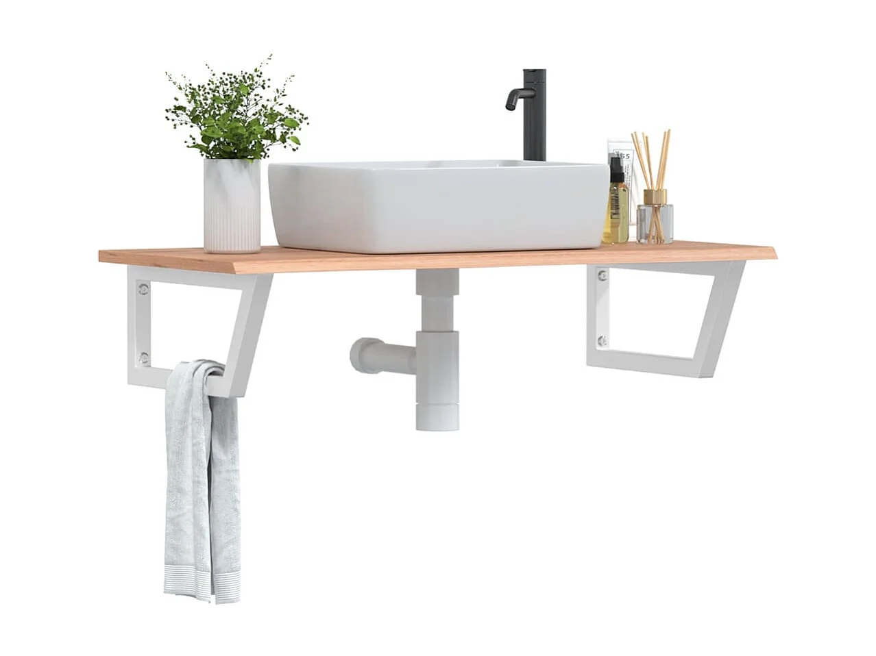 Badkamer wandschap staal en massief eikenhout