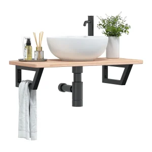 Badkamer wandschap staal en massief eikenhout