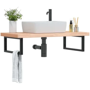 Badkamer wandschap staal en massief beukenhout Badkamer wandschap staal en massief beukenhout