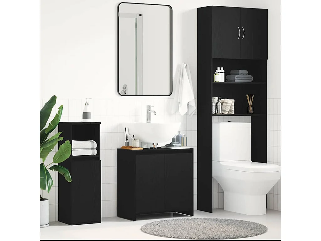 Badkamerkast 60x33x60 cm spaanplaat zwart eikenkleurig