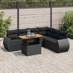 7-delige Loungeset met kussens poly rattan zwart 7-delige Loungeset met kussens poly rattan zwart