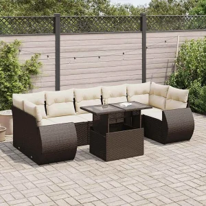 8-delige Loungeset met kussens poly rattan bruin 8-delige Loungeset met kussens poly rattan bruin