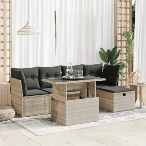 6-delige Loungeset met kussens poly rattan lichtgrijs 6-delige Loungeset met kussens poly rattan lichtgrijs