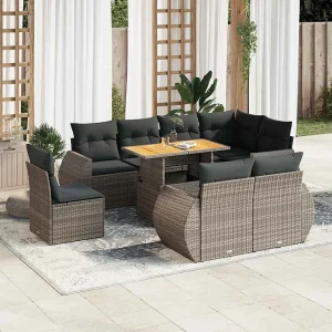 9-delige Loungeset met kussens poly rattan grijs 9-delige Loungeset met kussens poly rattan grijs