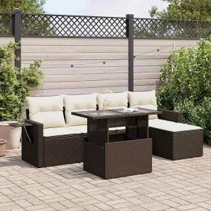 6-delige Loungeset met kussens poly rattan bruin 6-delige Loungeset met kussens poly rattan bruin