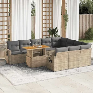 11-delige Tuinset met kussens poly rattan beige 11-delige Tuinset met kussens poly rattan beige
