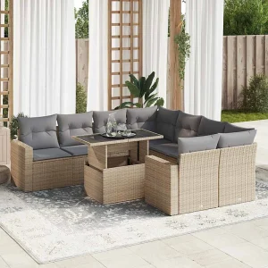 9-delige Loungeset met kussens poly rattan beige 9-delige Loungeset met kussens poly rattan beige