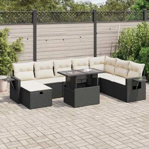 9-delige Loungeset met kussens poly rattan zwart 9-delige Loungeset met kussens poly rattan zwart