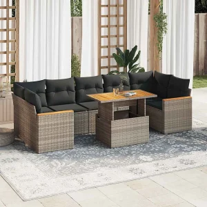 8-delige Loungeset met kussens poly rattan acacia grijs 8-delige Loungeset met kussens poly rattan acacia grijs