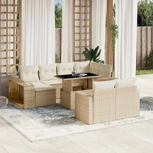 11-delige Tuinset met kussens poly rattan beige 11-delige Tuinset met kussens poly rattan beige