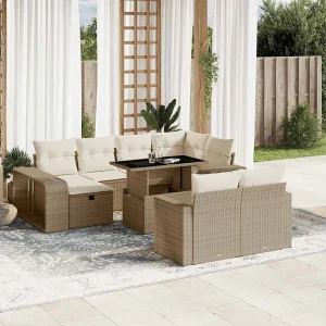 11-delige Tuinset met kussens poly rattan beige 11-delige Tuinset met kussens poly rattan beige