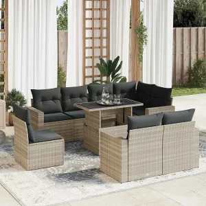 9-delige Loungeset met kussens poly rattan lichtgrijs 9-delige Loungeset met kussens poly rattan lichtgrijs