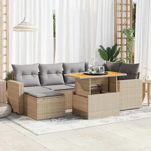 7-delige Loungeset met kussens poly rattan beige 7-delige Loungeset met kussens poly rattan beige