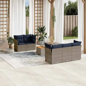 6-delige Loungeset met kussens poly rattan grijs 6-delige Loungeset met kussens poly rattan grijs
