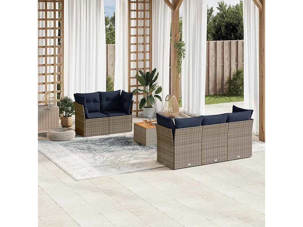 6-delige Loungeset met kussens poly rattan grijs