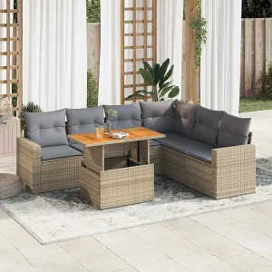 7-delige Loungeset met kussens poly rattan beige 7-delige Loungeset met kussens poly rattan beige