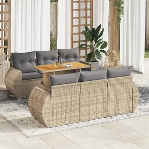7-delige Loungeset met kussens poly rattan beige 7-delige Loungeset met kussens poly rattan beige