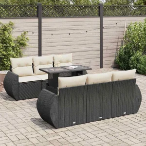 7-delige Loungeset met kussens poly rattan zwart 7-delige Loungeset met kussens poly rattan zwart