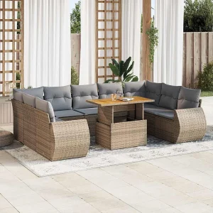 10-delige Loungeset met kussens poly rattan beige 10-delige Loungeset met kussens poly rattan beige